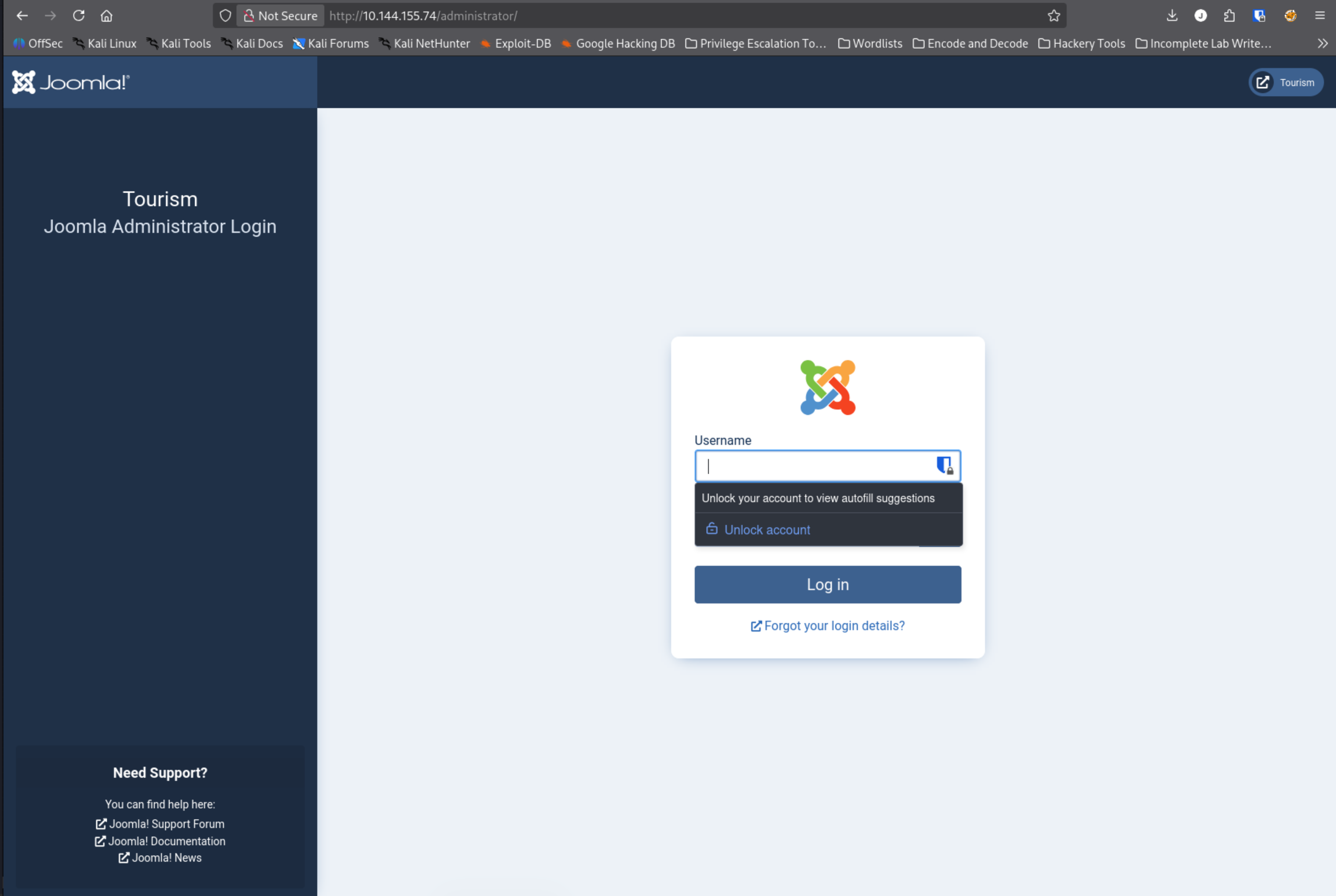 Joomla administrator login page